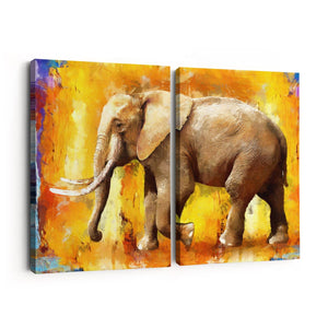 Canvas schilderij tweeluik Geschilderde Olifant Olieverf - Abstract
