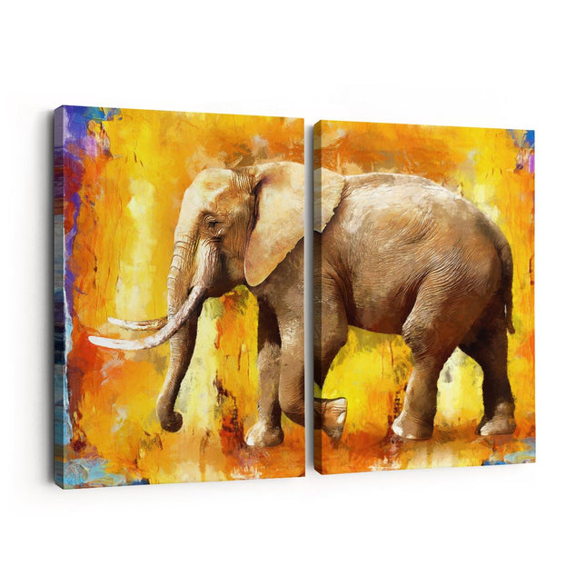 Canvas schilderij tweeluik Geschilderde Olifant Olieverf - Abstract