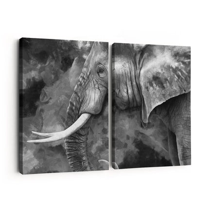 Canvas schilderij tweeluik Olifant - Abstract - Zwart Wit