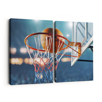 Canvas schilderij tweeluik Basketbal in Ring - Hoepel - Bord