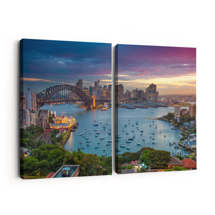 Canvas schilderij tweeluik Sydney Harbour Bridge in de Avond