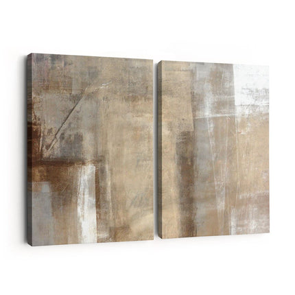 Canvas schilderij tweeluik Abstracte Kunst Bruin met Beige