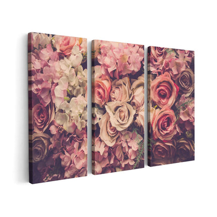 Canvas schilderij drieluik Roze Rozen Achtergrond - Retro - Bloemen