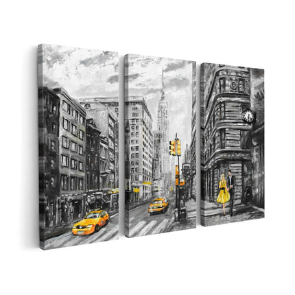 Canvas schilderij drieluik Geschilderde New York Tekening - Zwart Wit