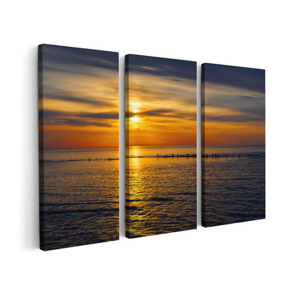 Canvas schilderij drieluik Zonsondergang In De Zee