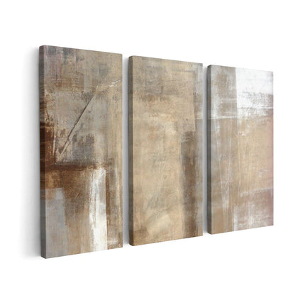 Canvas schilderij drieluik Abstracte Kunst Bruin met Beige