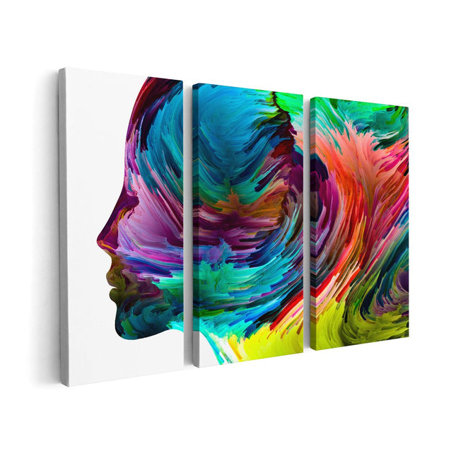 Canvas schilderij drieluik Abstracte Kunst van een Gezicht - Hoofd