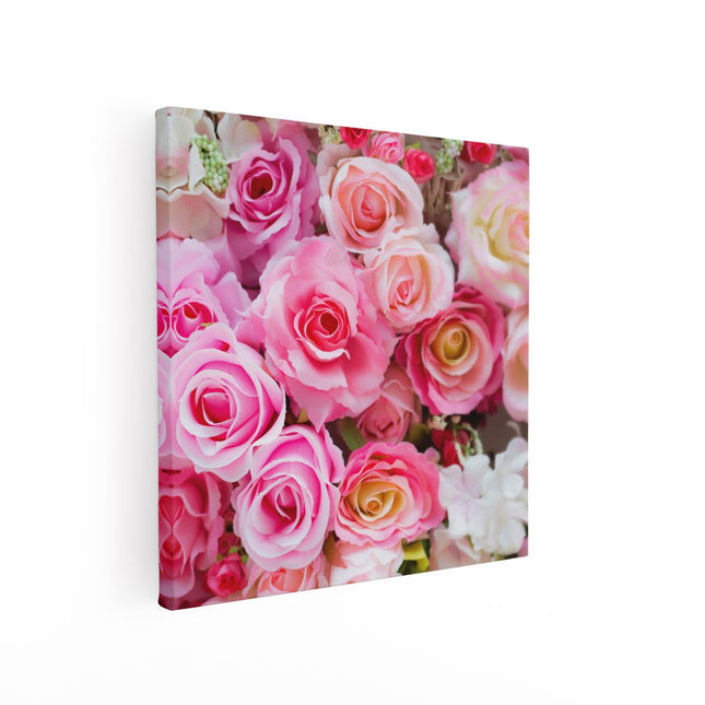 Canvas schilderij vierkant Roze Rozen Achtergrond - Bloemen
