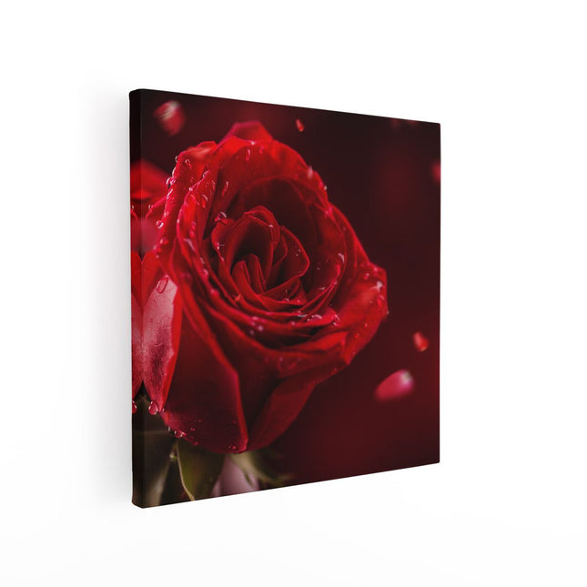 Canvas schilderij vierkant Romantische Rode Roos