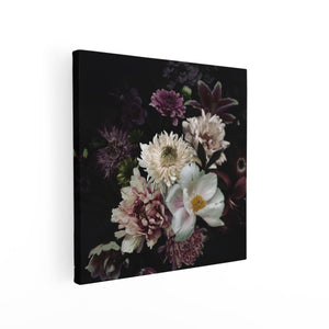 Canvas schilderij vierkant Diverse Bloemen Op Zwart Achtergrond