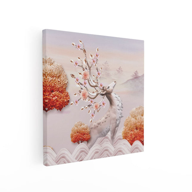 Canvas schilderij vierkant 3D Illustratie Hert - Abstract