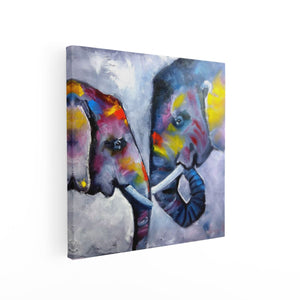Canvas schilderij vierkant Twee Getekende Olifanten - Abstract
