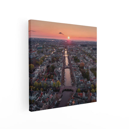 Canvas schilderij vierkant Bovenaanzicht Amsterdam Met Zonsondergang