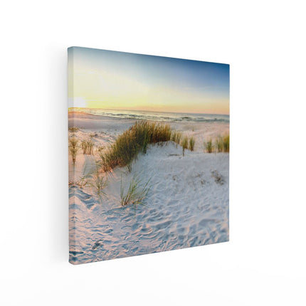 Canvas schilderij vierkant Strand En Duinen Tijdens Zonsondergang