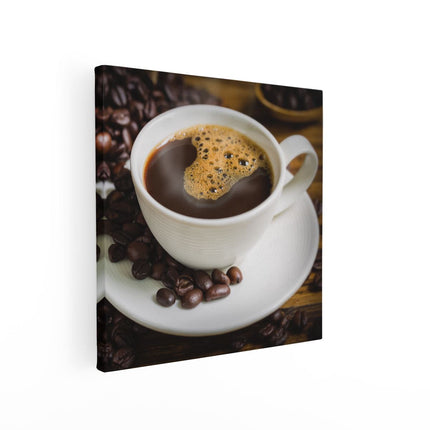 Canvas schilderij vierkant Kopje Koffie Met Koffiebonen