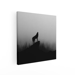 Canvas schilderij vierkant Silhouet Van Een Huilende Wolf - Abstract