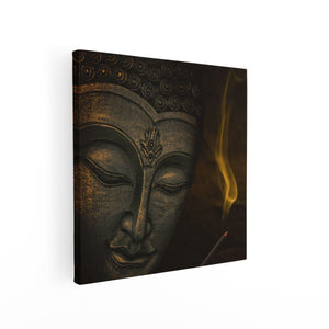 Canvas schilderij vierkant Boeddha Beeld Met Wierook