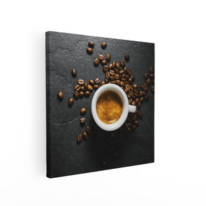 Canvas schilderij vierkant Kopje Koffie Met Koffiebonen