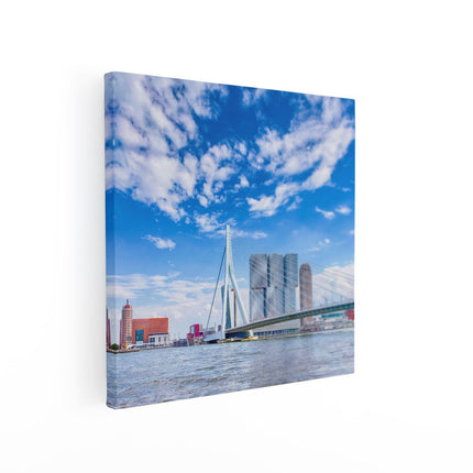 Canvas schilderij vierkant Erasmusbrug Aan Het Water In Rotterdam