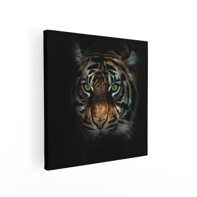 Canvas schilderij vierkant Tijgerkop Met Groene Ogen - Tijger