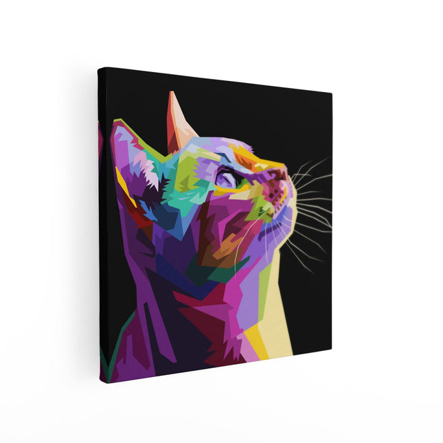 Canvas schilderij vierkant Kleurrijke Kat Kijkt Naar Boven - Abstract