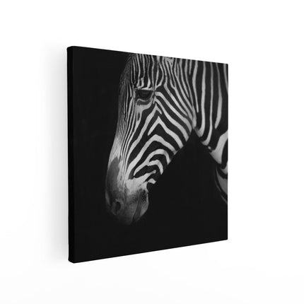 Canvas schilderij vierkant Zebra Kop Vanaf De Zijkant - Zwart Wit