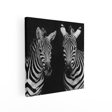 Canvas schilderij vierkant Twee Zebra's - Zwart Wit