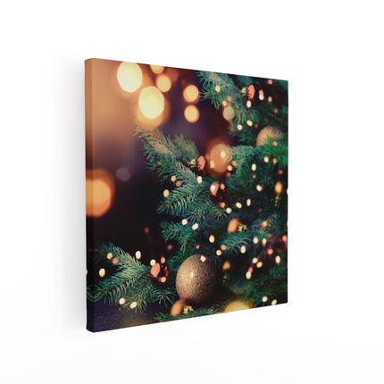 Canvas schilderij vierkant Versierde Kerstboom Met Lichtjes