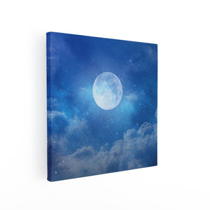 Canvas schilderij vierkant Volle Maan in de Blauwe Hemel met Sterren