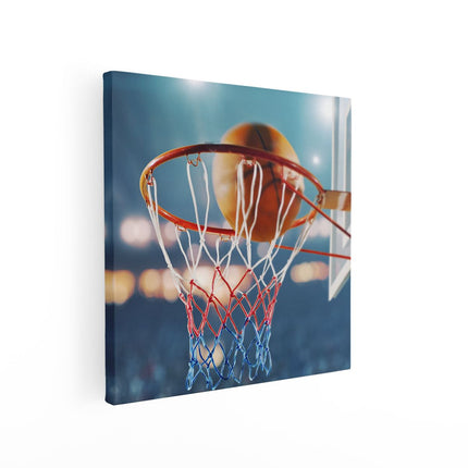 Canvas schilderij vierkant Basketbal in Ring - Hoepel - Bord