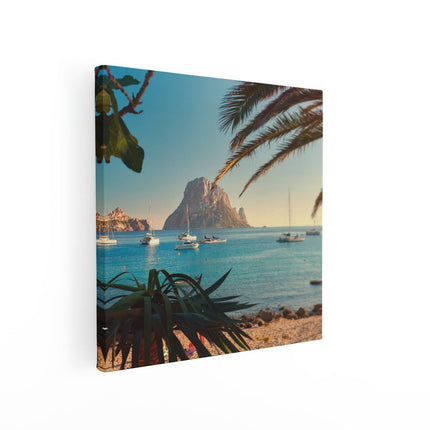 Canvas schilderij vierkant Ibiza Cala d'Hort Strand 