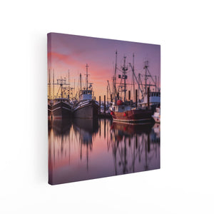 Canvas schilderij vierkant Schepen in de Haven - Boten