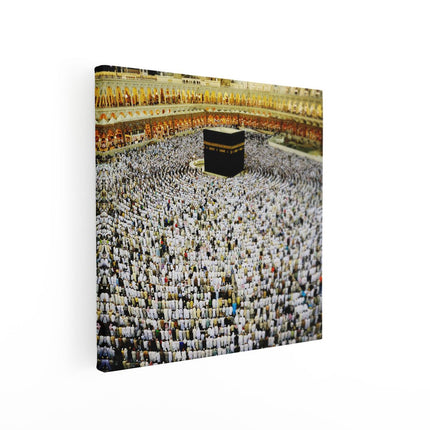 Canvas schilderij vierkant Zwarte Steen in Mekka met Biddende Moslims