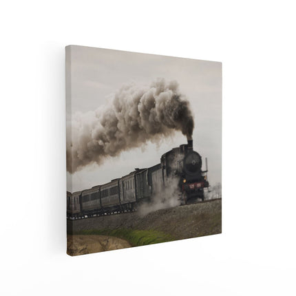 Canvas schilderij vierkant Locomotief Trein met Rook Wolken