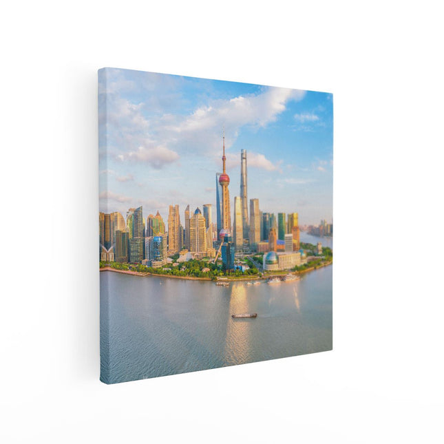 Canvas schilderij vierkant Skyline Shanghai Stad in China