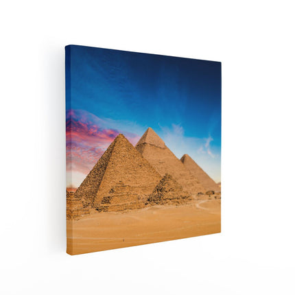 Canvas schilderij vierkant Egyptische Piramides bij Zonsondergang