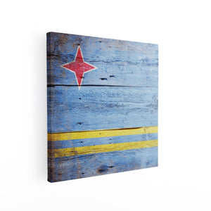 Canvas schilderij vierkant Aruba Vlag op Hout