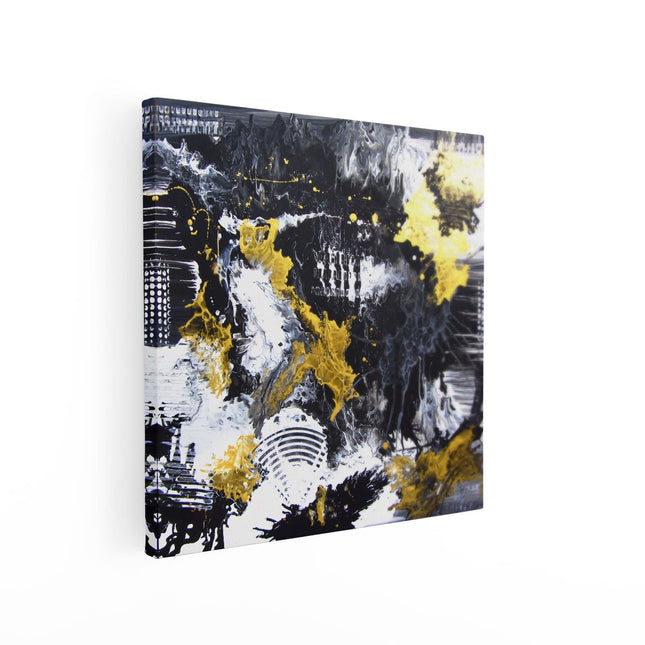 Canvas schilderij vierkant Abstracte Kunst met Zwart, Wit en Goud