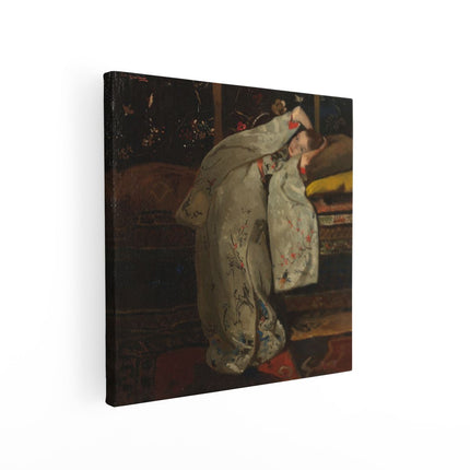 Canvas schilderij vierkant Meisje in Witte Kimono - George Hendrik Breitner