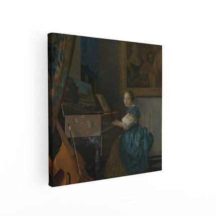 Canvas schilderij vierkant Zittende Virginaalspeelster - Johannes Vermeer