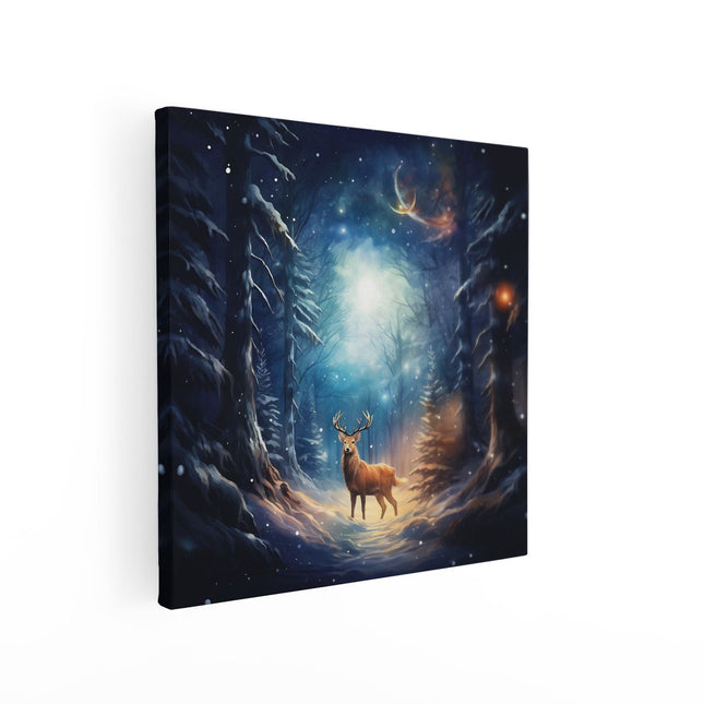 Canvas schilderij vierkant Hert in het Winterbos