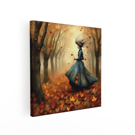 Canvas schilderij vierkant Magische Vrouw in het Herfstbos