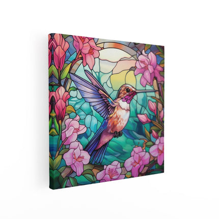 Canvas schilderij vierkant Kolibrie van Glas in Lood
