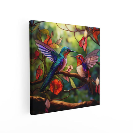 Canvas schilderij vierkant Kolibries van Glas in Lood