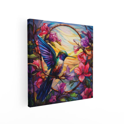 Canvas schilderij vierkant Kolibrie van Glas in Lood