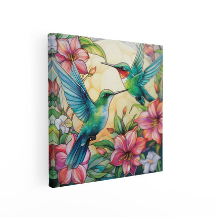 Canvas schilderij vierkant Kolibries van Glas in Lood