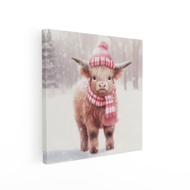 Canvas schilderij vierkant Baby Schotse Hooglander in de Winter