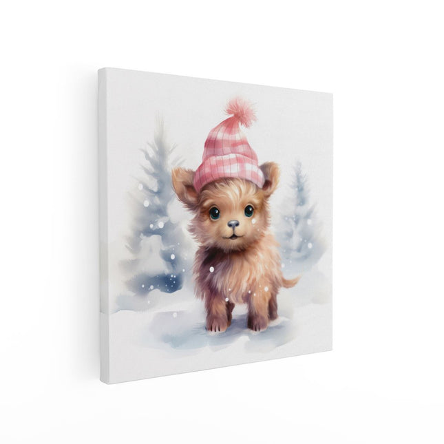Canvas schilderij vierkant Schattige Baby Schotse Hooglander