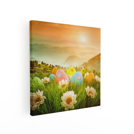 Canvas schilderij vierkant Paaseieren in de Natuur