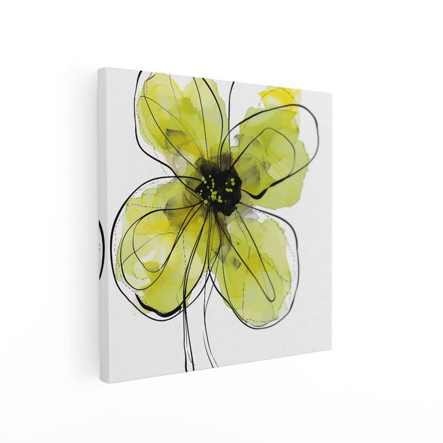 Canvas schilderij vierkant Gele Bloem op een Witte Achtergrond